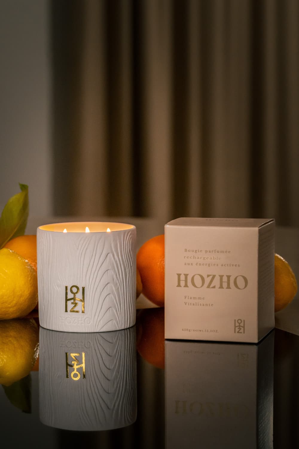 Bougie énergétique Vitalisante et sa porcelaine biscuit, et sa boîte 